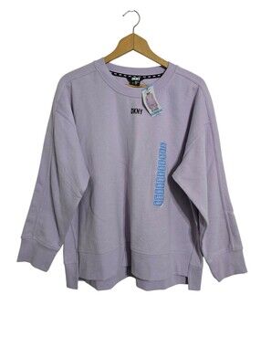 NWT DKNY Crewneck Fleece Sweatshirt L Lavender Lilac Pullover Cozy Athleisure